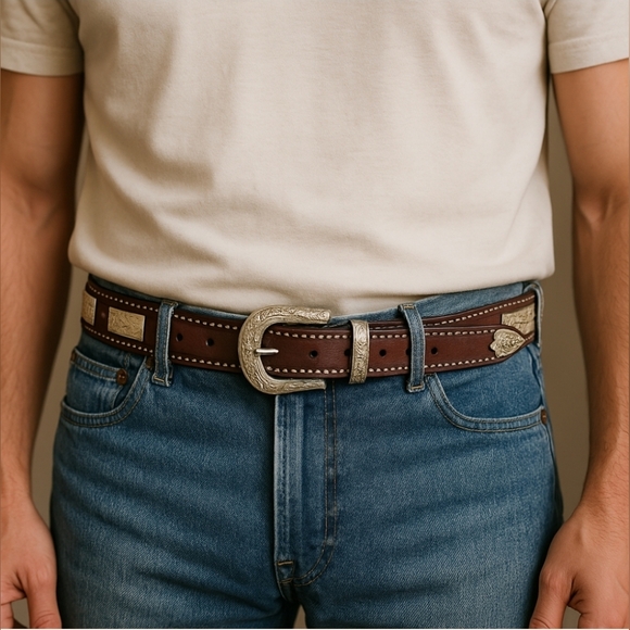 Western Belt Leather Brown Men's Nocona Size 40 - Picture 1 of 16